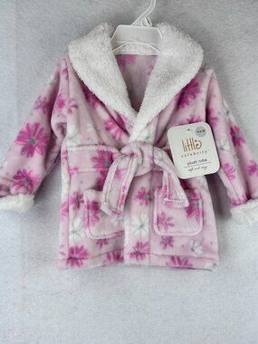 Little Celebrity Plush Robe Baby Girls Floral Bath Robe Pink Size 0-6 Months NWT